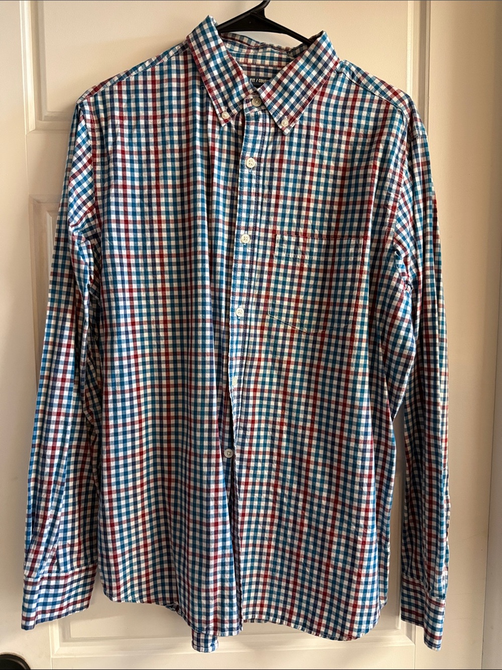 Men's Classic Button-Down Check Shirt in Blue & Red